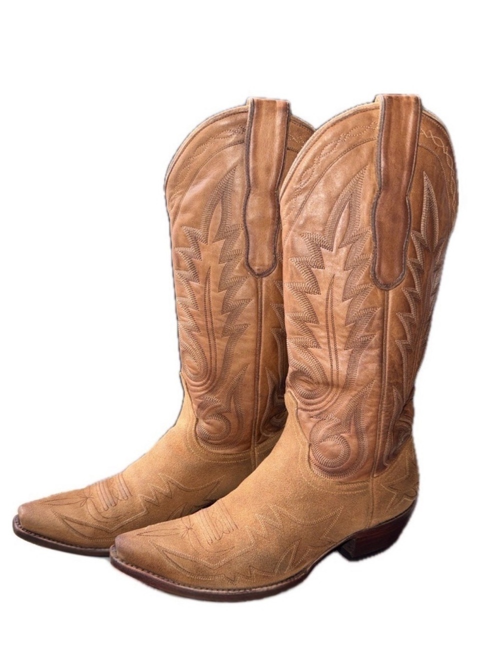 OLD GRINGO Western Cowboy Boots Tan Suede Leather Embroidered |‎ Women's Sz 7.5B